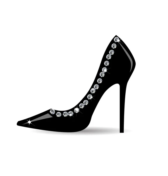 Mode schwarzer Schuh mit Strass — Stockvektor