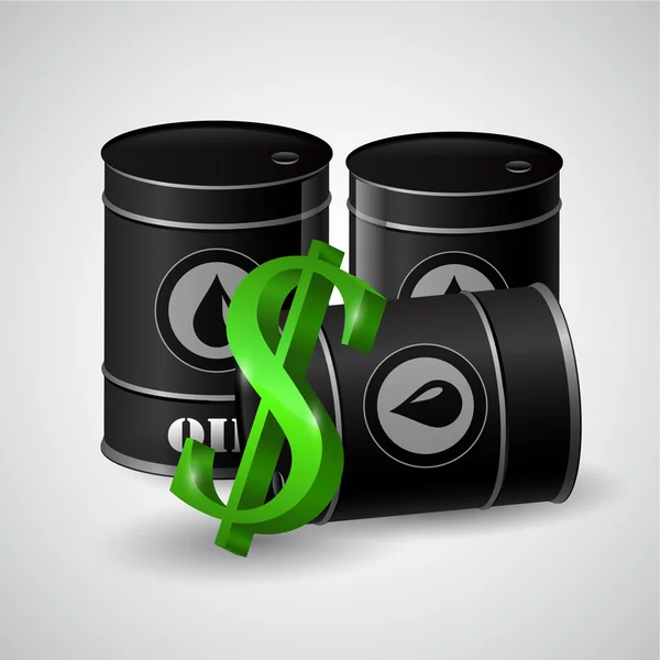 Barile di petrolio nero e il segno del dollaro — Vettoriale Stock