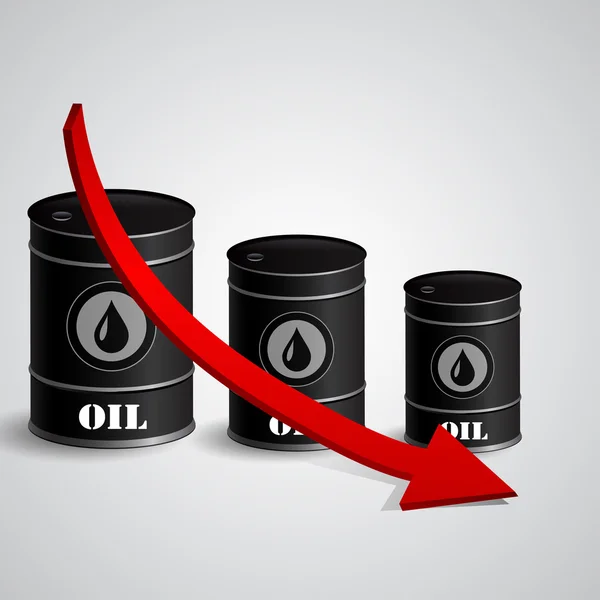 Ilustración vectorial del barril de petróleo con flecha roja — Vector de stock