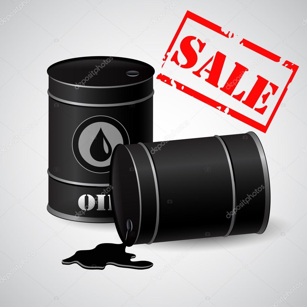 Oil barrels with a sale banner