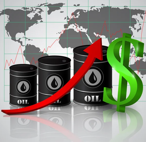Ilustración vectorial del barril de petróleo con flecha roja — Vector de stock