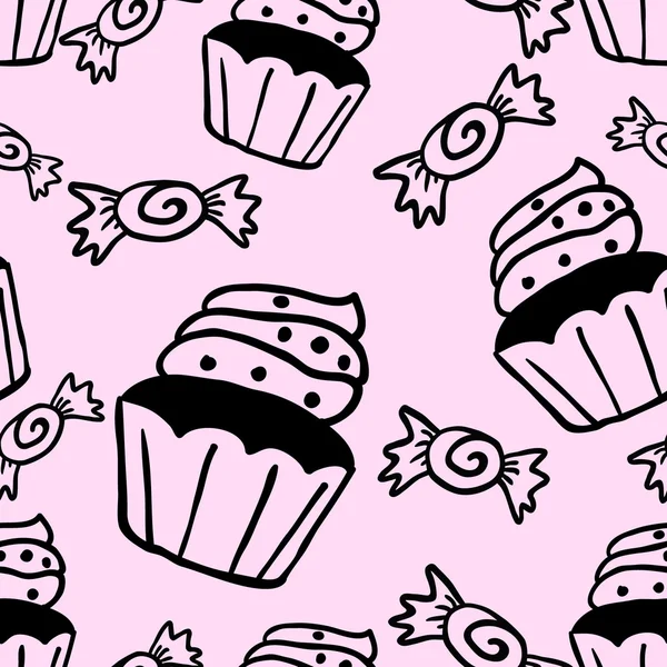 Cakejes snoep naadloze doodle vector patroon — Stockvector