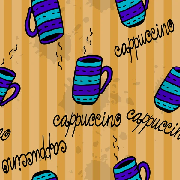 Seamless mönster med skissartad kaffekoppar — Stock vektor