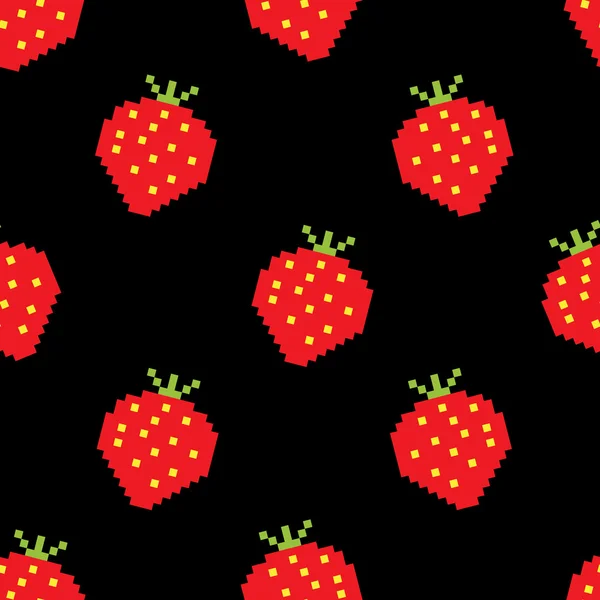 Seamless background of pixel-art strawberry — Stock Vector