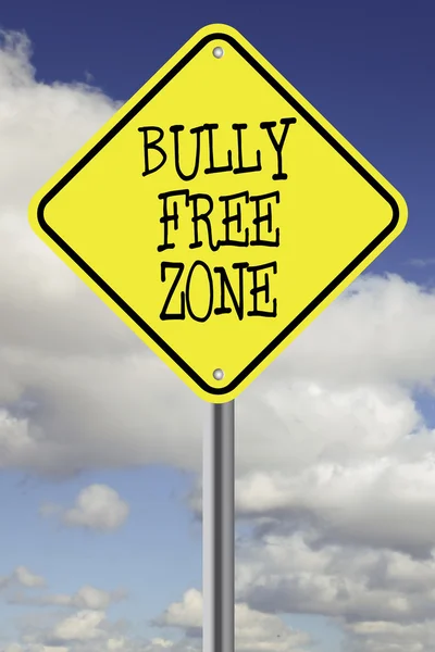 Bright yellow bully free zone road sign against a beautiful cloudscape — Stock Photo, Image