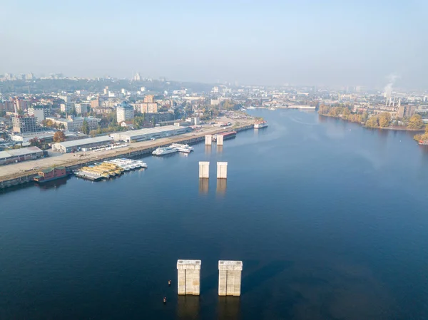 Aerial Drone View Construction Bridge River — Stock Photo, Image