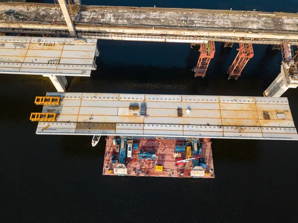 Letecký Výhled Instalace Mostního Úseku — Stock fotografie