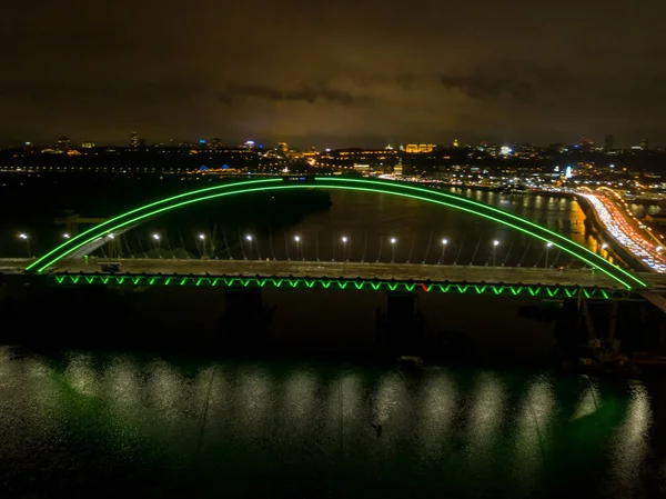 Vista Aérea Del Dron Puente Arco Moderno Con Cable Kiev — Foto de Stock