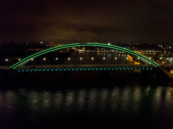 Vista Aérea Del Dron Puente Arco Moderno Con Cable Kiev — Foto de Stock