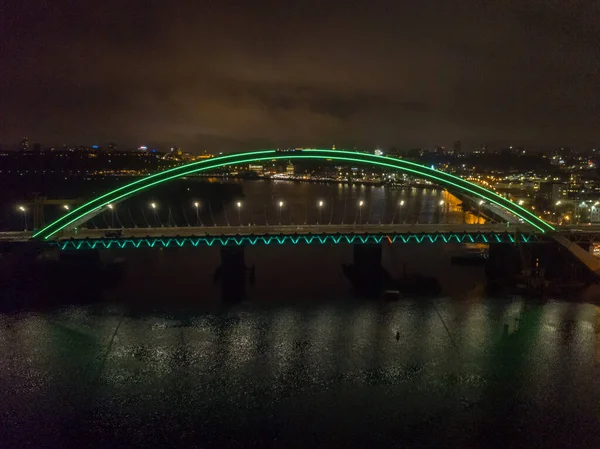 Vue Aérienne Sur Drone Pont Moderne Haubans Kiev Dans Soirée — Photo