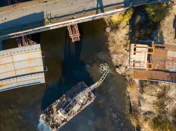 Site Construction Ponts Kiev Matin Automne Ensoleillé Vue Aérienne Drone — Photo