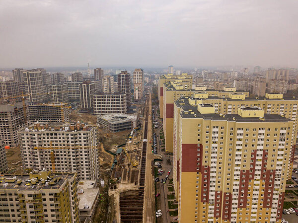 Aerial drone view. Modern residential area in Kiev.
