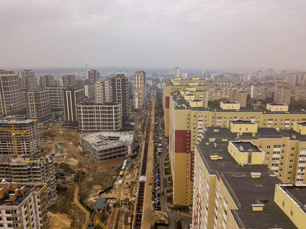 Aerial drone view. Modern residential area in Kiev.