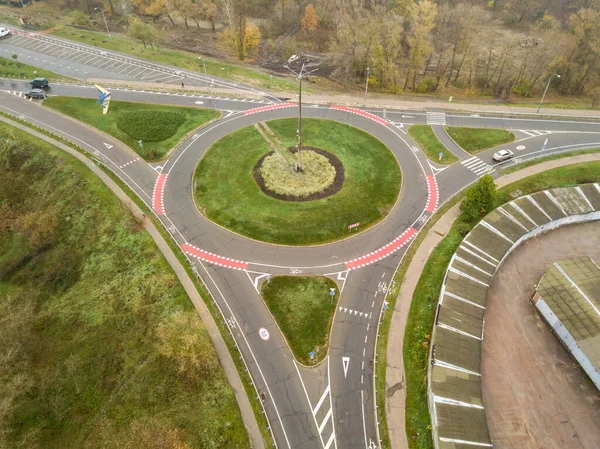 Drohnen Aus Der Luft Autostraße Mit Fahrradmarkierung — Stockfoto