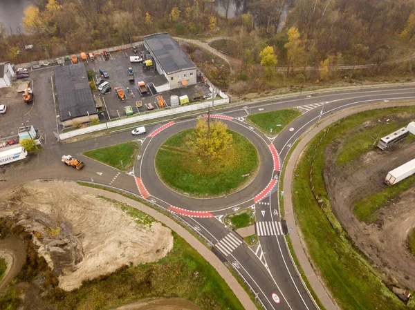 Drohnen Aus Der Luft Autostraße Mit Fahrradmarkierung — Stockfoto