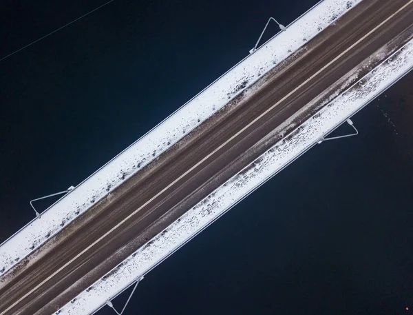 Hava Aracı Görüntüsü Kiev Karla Kaplı Köprü — Stok fotoğraf