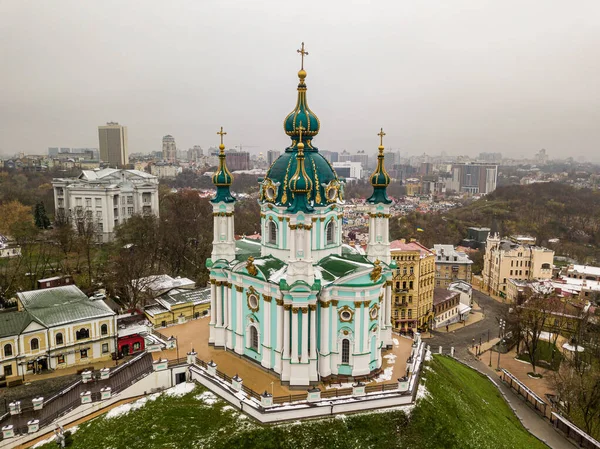 Vista Aérea Del Dron Iglesia San Andrés Kiev — Foto de Stock