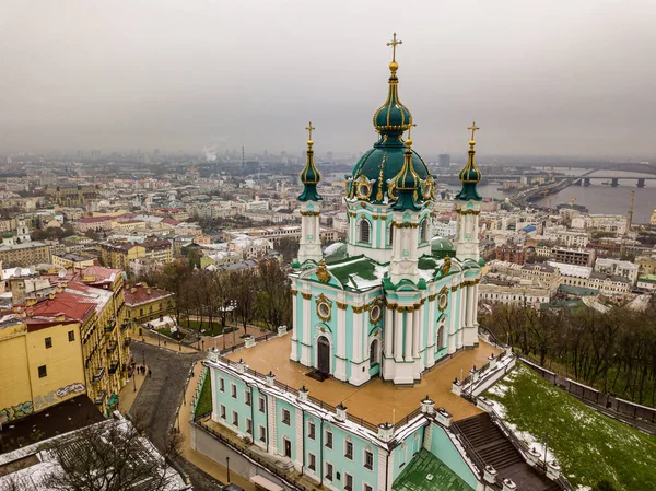 Luchtdrone Zicht Andreas Kerk Kiev — Stockfoto