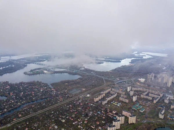 Högt Flyg Molnen Över Kiev Höst Molnig Morgon Dnepr Floden — Stockfoto