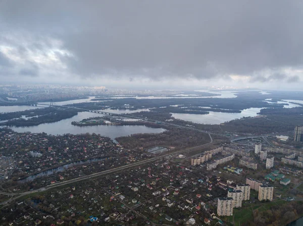 Vol Aérien Haut Dans Les Nuages Dessus Kiev Une Matinée — Photo