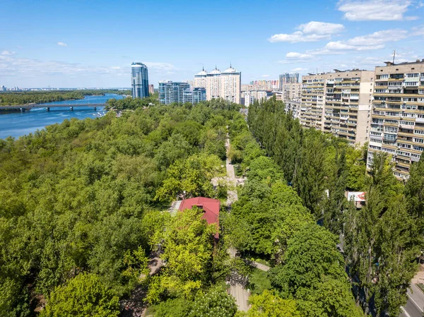 Aerial drone view. Kiev city park.