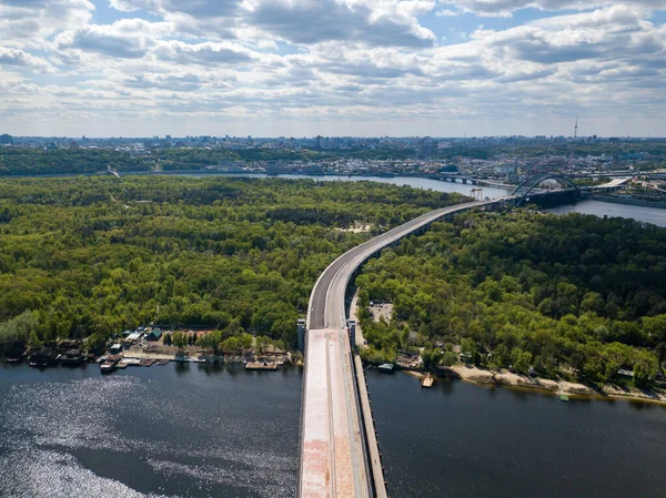 Aerial Drone View Unfinished Bridge Kiev Sunny Summer Day — Stock Photo, Image