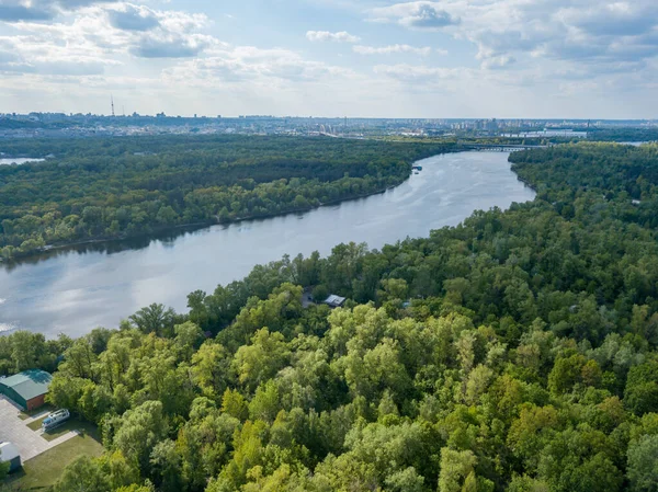 Letecký Výhled Řeka Dněpru Kyjevě Slunečného Dne — Stock fotografie