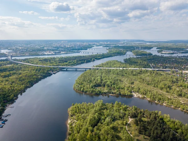 Aerial High View Unfinished Bridge Kiev Sunny Summer Day — Stock Photo, Image