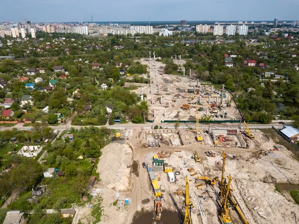 Aerial Drone View Bridge Construction Site Kiev — Stock Photo, Image