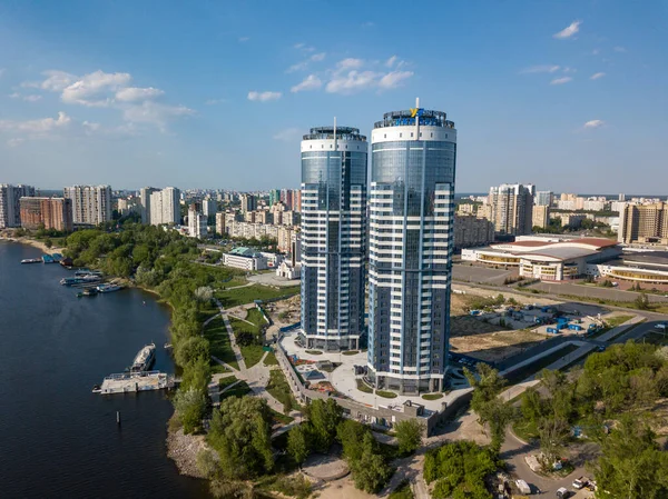 Veduta Aerea Del Drone Edifici Residenziali Kiev Estate Giornata Sole — Foto Stock