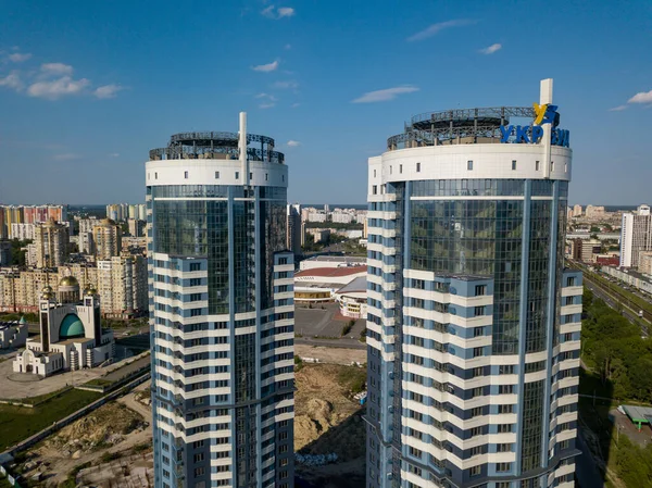 Veduta Aerea Del Drone Edifici Residenziali Kiev Estate Giornata Sole — Foto Stock