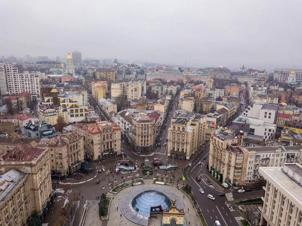Vista Aérea Del Dron Plaza Central Kiev Plaza Independencia —  Fotos de Stock