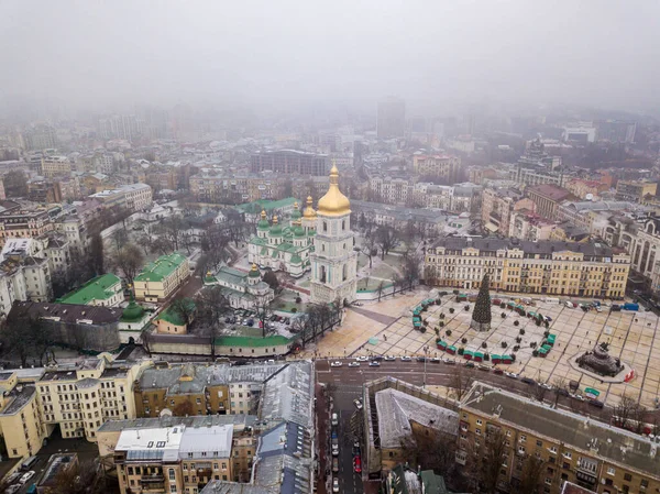 Vista Aérea Del Dron Iglesia Sofía Kiev Árbol Año Nuevo — Foto de Stock