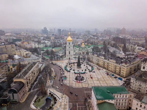 Vista Aérea Del Dron Iglesia Sofía Kiev Árbol Año Nuevo — Foto de Stock