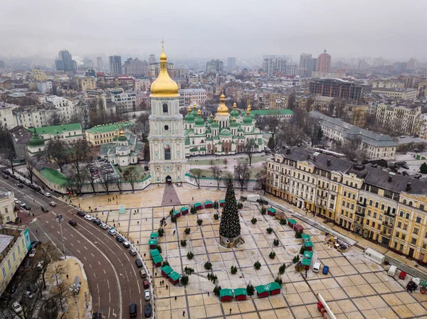 Vista Aérea Del Dron Iglesia Sofía Kiev Árbol Año Nuevo — Foto de Stock