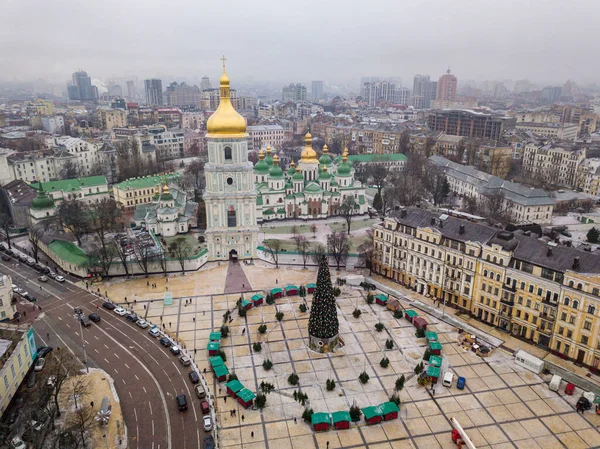 Vista Aérea Del Dron Iglesia Sofía Kiev Árbol Año Nuevo — Foto de Stock