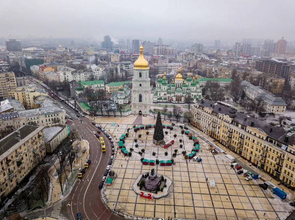 Vista Aérea Del Dron Iglesia Sofía Kiev Árbol Año Nuevo — Foto de Stock