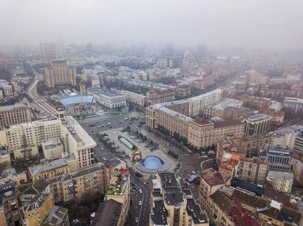 Aerial drone view of the central square of Kiev: Independence square.