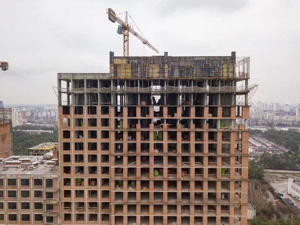 Aerial drone view. Residential building construction.