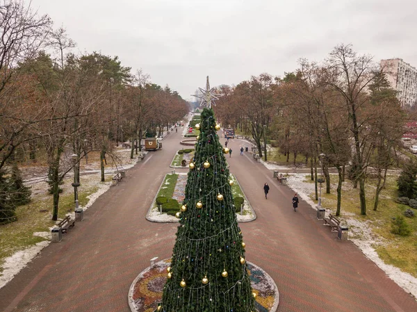 Вид Воздуха Киев Беспилотника Новогодняя Елка Парке — стоковое фото