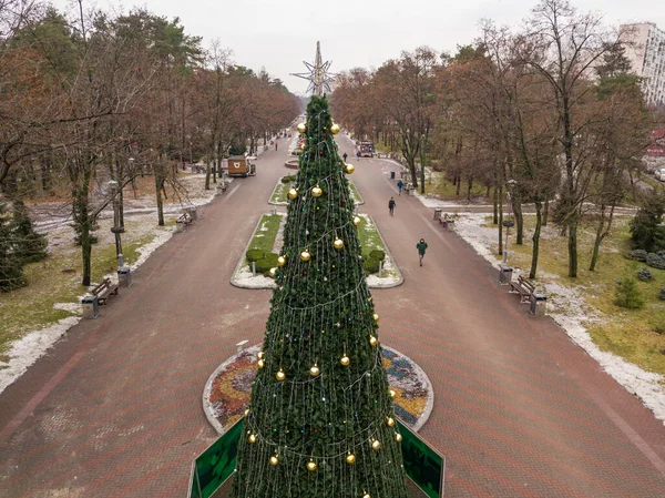 Вид Воздуха Киев Беспилотника Новогодняя Елка Парке — стоковое фото