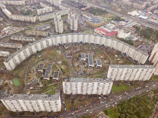 Vue Aérienne Sur Drone Longue Maison Semi Circulaire Kiev — Photo