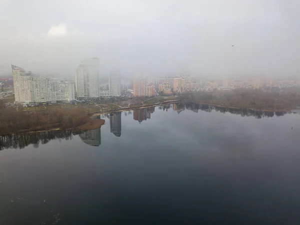 Drohnen Aus Der Luft Niedrige Wolken Über Dem Dnjepr Kiew — Stockfoto