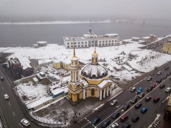 Повітряний Дрон Снігова Православна Церква Києві — стокове фото