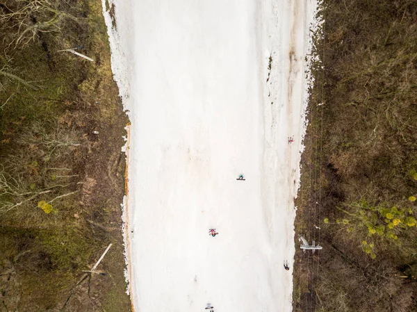 Aerial Drone View Ski Resort Descent Artificial Snow — Stock Photo, Image