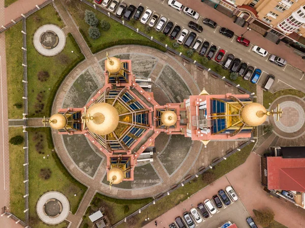 Draufsicht Aus Der Luft Orthodoxe Kirche Auf Obolon Kiew Einem — Stockfoto