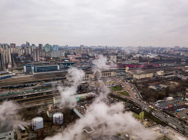 Vista Aérea Del Dron Edificio Estación Tren Kiev Través Del — Foto de Stock
