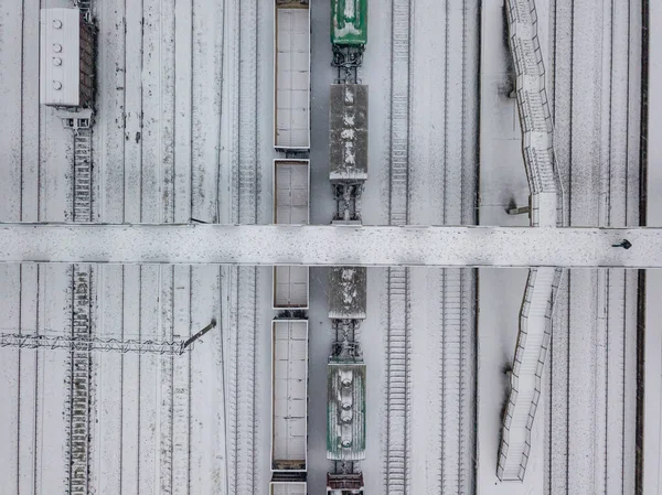 Demiryolu Üzerindeki Karla Kaplı Köprü Kar Fırtınası Kar Fırtınası Hava — Stok fotoğraf