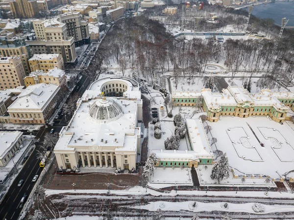 Vista Aérea Del Dron Edificio Rada Verkhovna Ucrania Cuerpo Legislativo — Foto de Stock