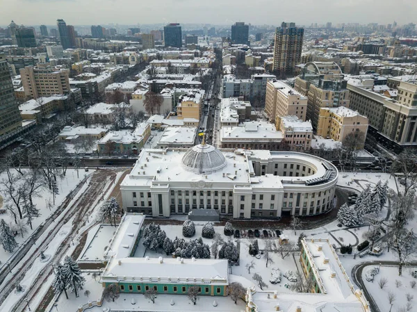 Повітряний Дрон Будівництво Верховної Ради України Законодавчий Орган Сніжна Зима — стокове фото